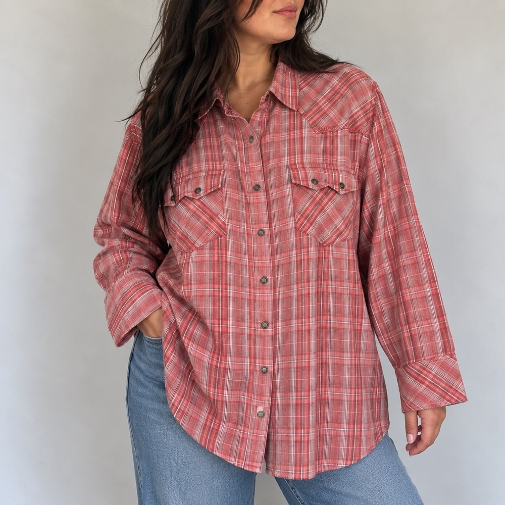 Ariat Pink Plaid Western Shirt Aztec Embroidered 3X Boho Southwestern